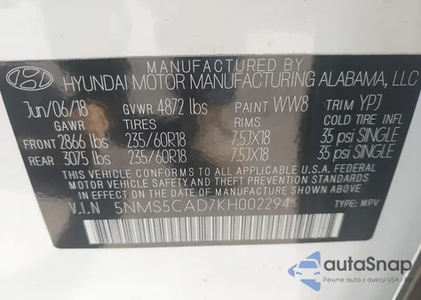 2019 Hyundai Santa Fe Ultimate из США, поврежденный, VIN 5NMS5CAD7KH002294